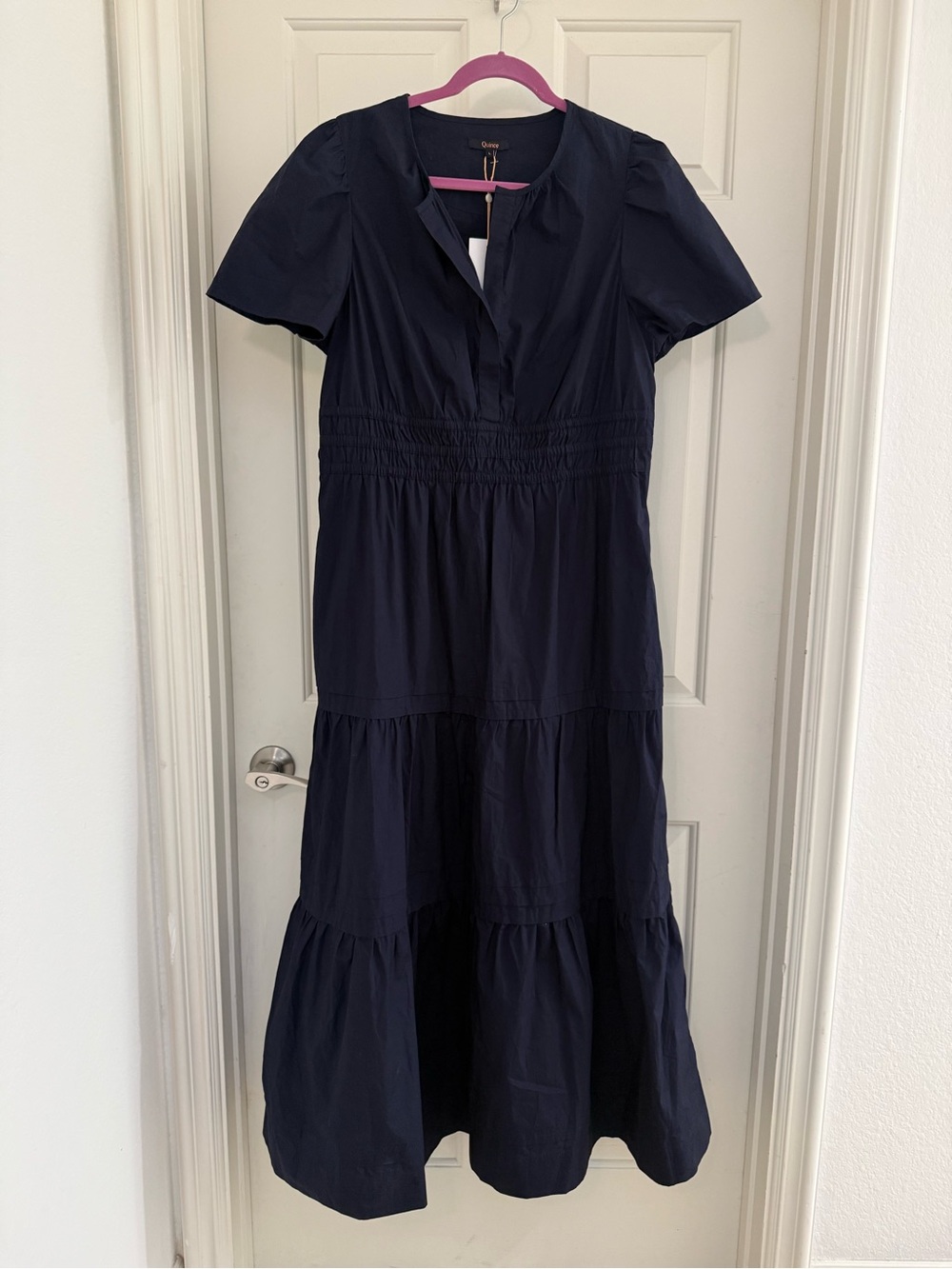 Quince Organic Cotton Poplin Tiered Maxi Dress Navy Size Large - Picture 3 of 8